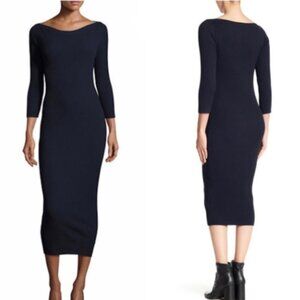 Theory Delissa C Prosecco Ribbed Midi Sweater Dress Deep Navy Size Medium NWT